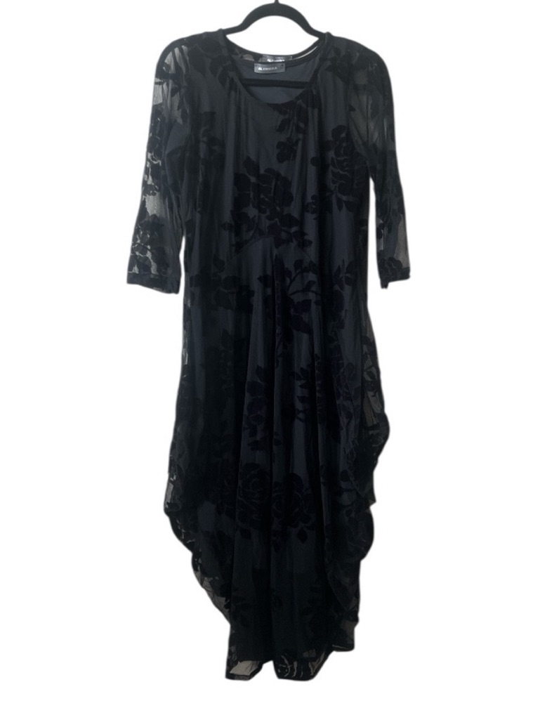 Alembika Ed664l Black Burnout Lace Midi Dress Size 6 | Us 16-18 Lagenlook Nwt